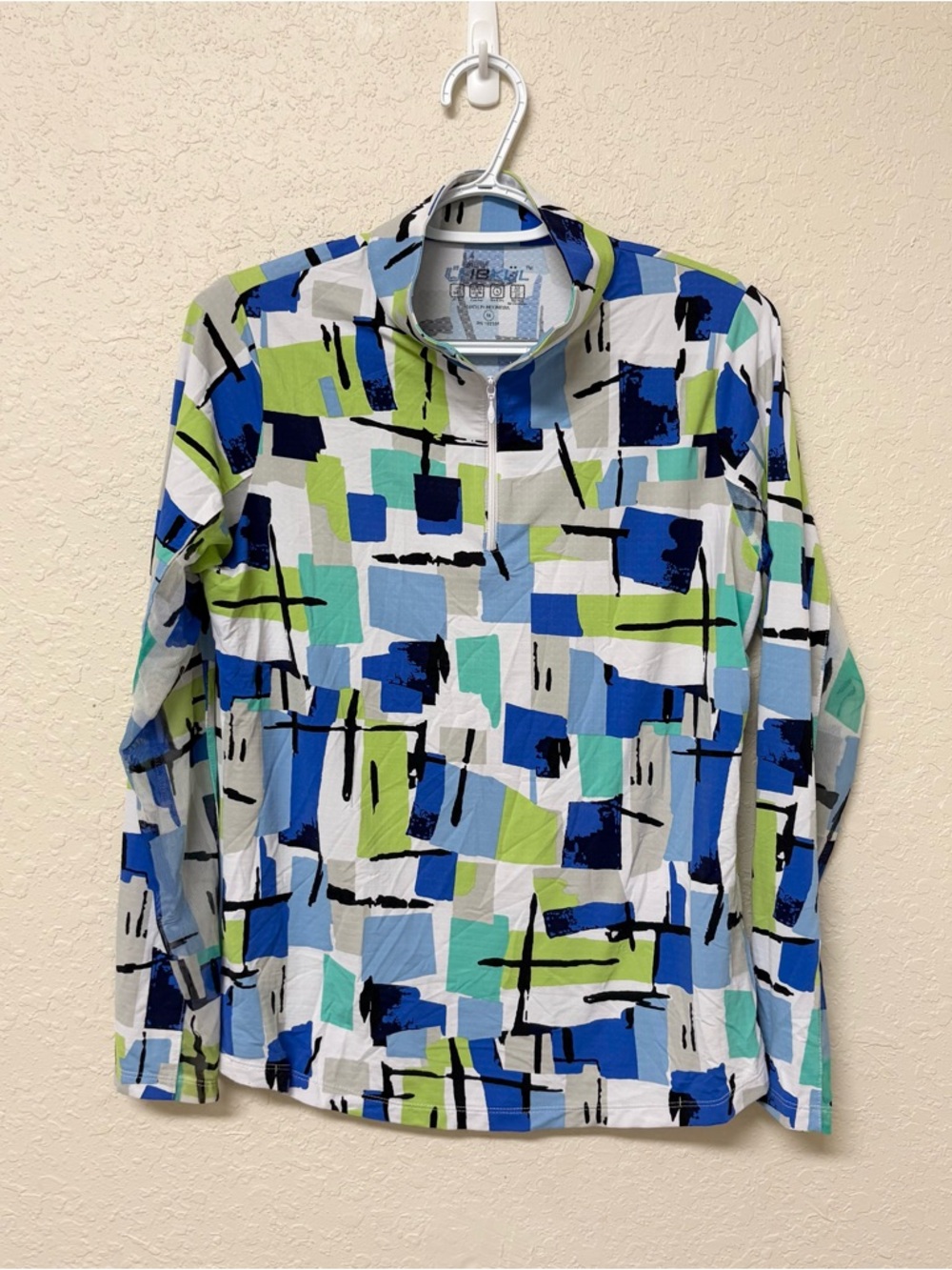 IBKUL Shirt Womens Blue Mesh Lightweight Pullover Long Sleeve 1/2 Zip Size M